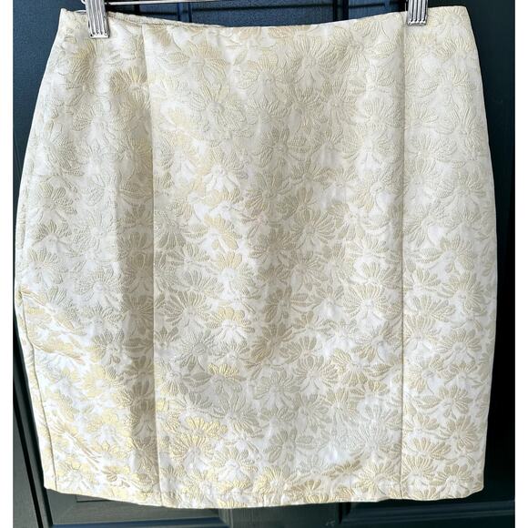 Uttam Boutique S 6 Gold and Cream Brocade Back Zip Skirt Event Going Out Dressy - Picture 1 of 7